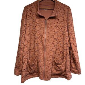 Denim and Company Womens Size 3X Zip Up Lace Cardigan Dusty Rose Cottagecore